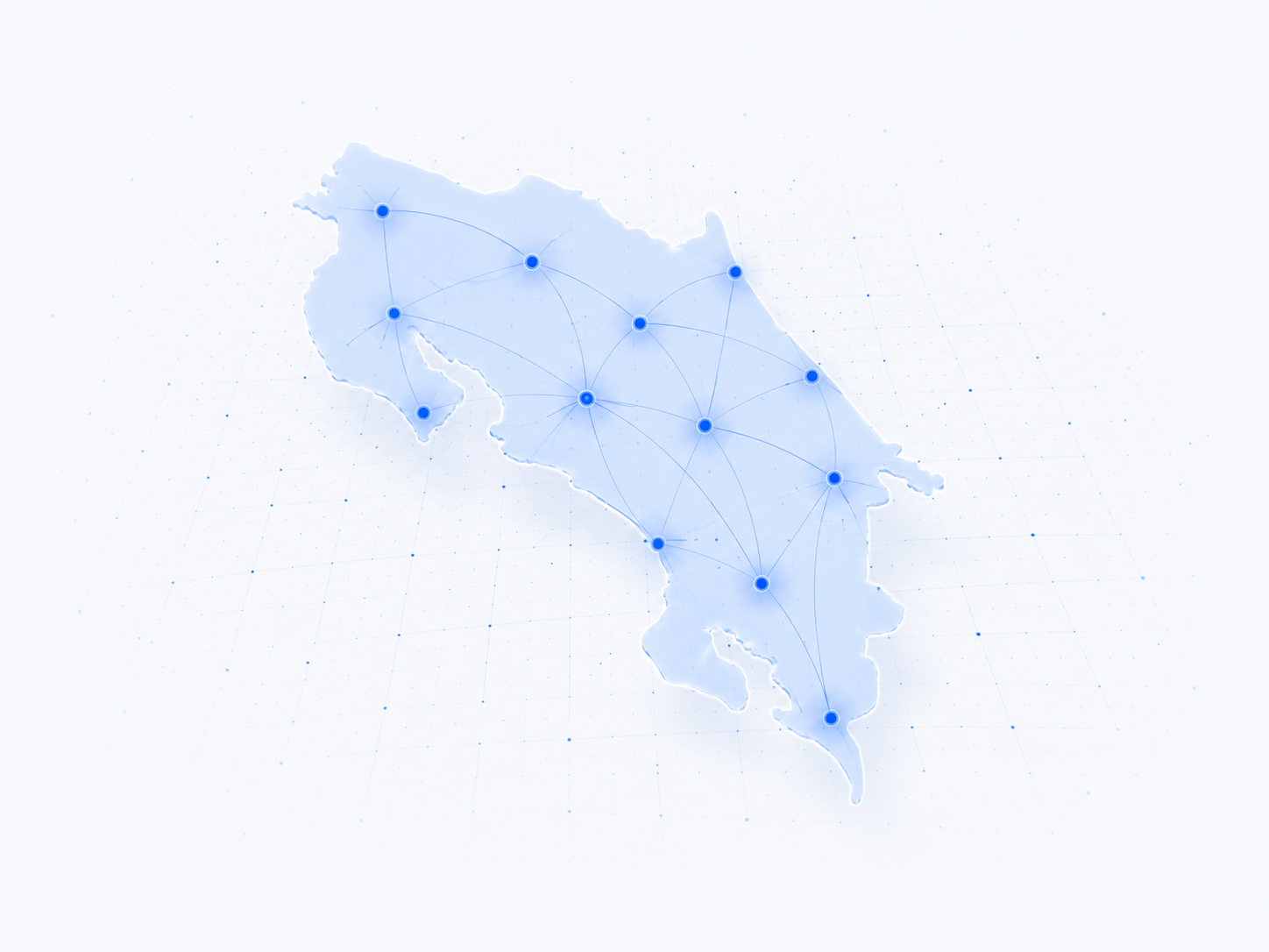 Mapa digital de Costa Rica con conexiones tecnológicas