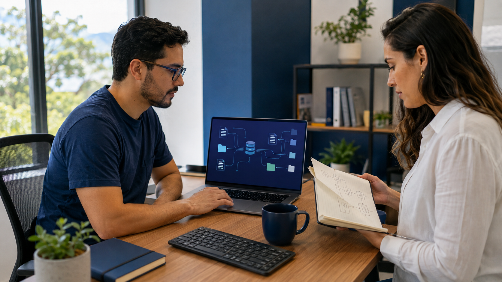 Desarrolladora revisando el flujo de una integración de facturación electrónica en una computadora